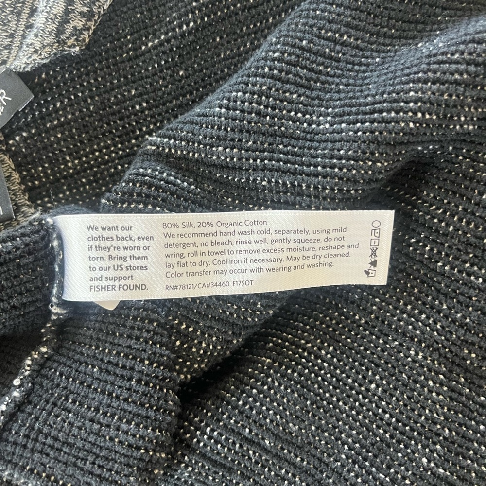 Eileen Fisher Silk Organic Cotton Open Front Cardigan‎ Knit Sweater Grey Black - Picture 5 of 5